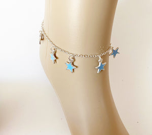 Blue Star Silver Anklet